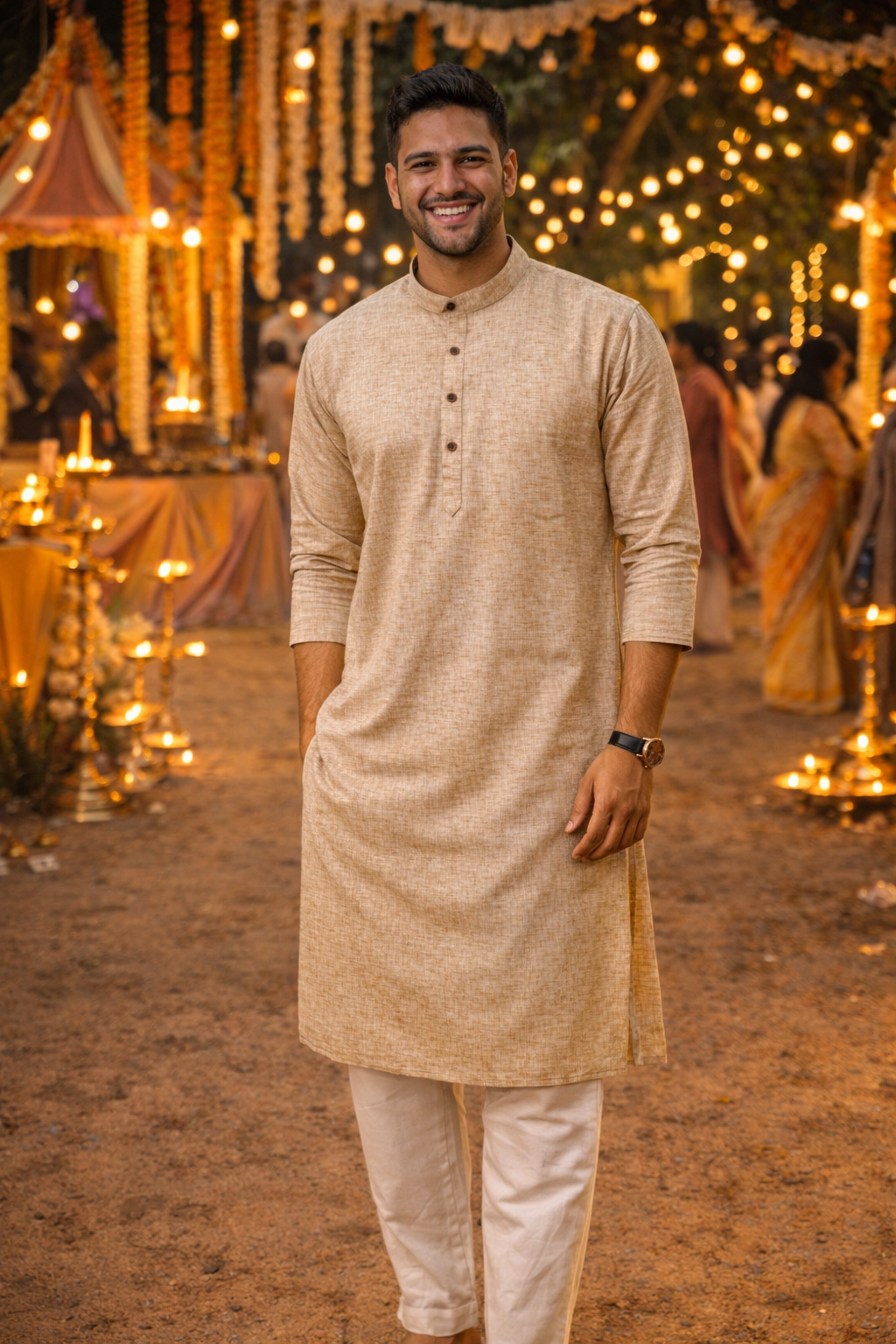 Linen comfort festive wear kurta set