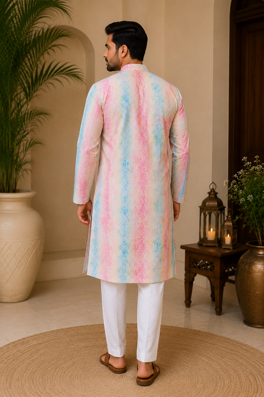 Men's Pastel Abstract Printed Kurta Set