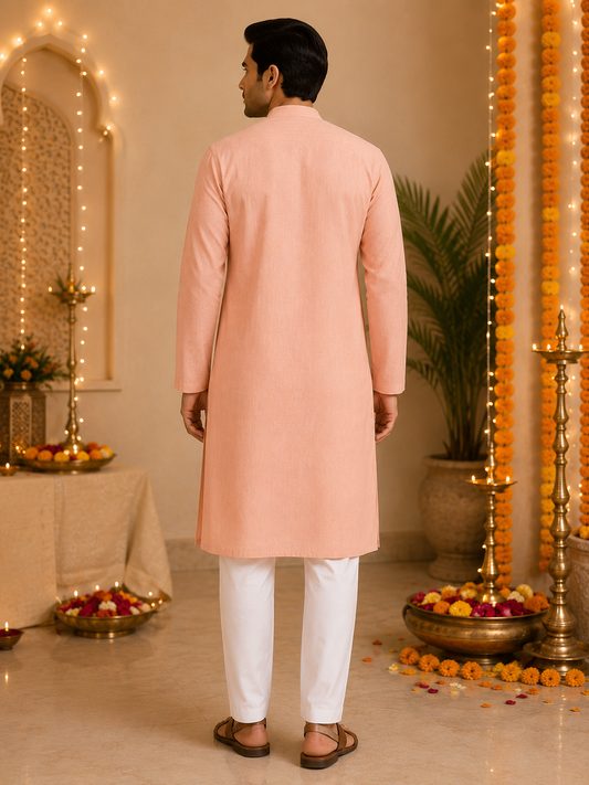 Peach Linen Kurta Pajama Set for Men