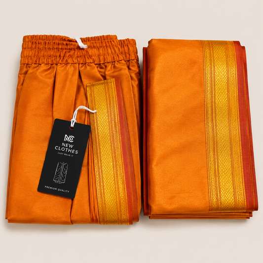 Orange Silk Dhoti & Uperna Set
