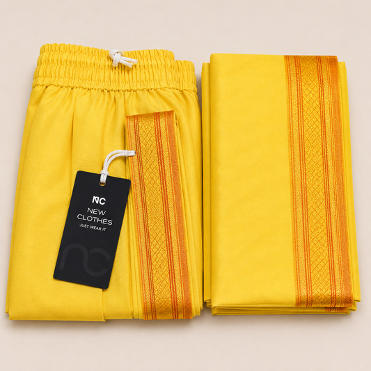 yellow Silk Dhoti & Uperna Set