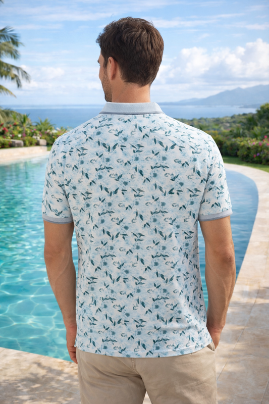 Back view of men's smart casual polo shirt featuring comfortable fit and contemporary style.
