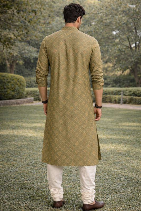 Jacquard Green Festive Wear Kurta Set