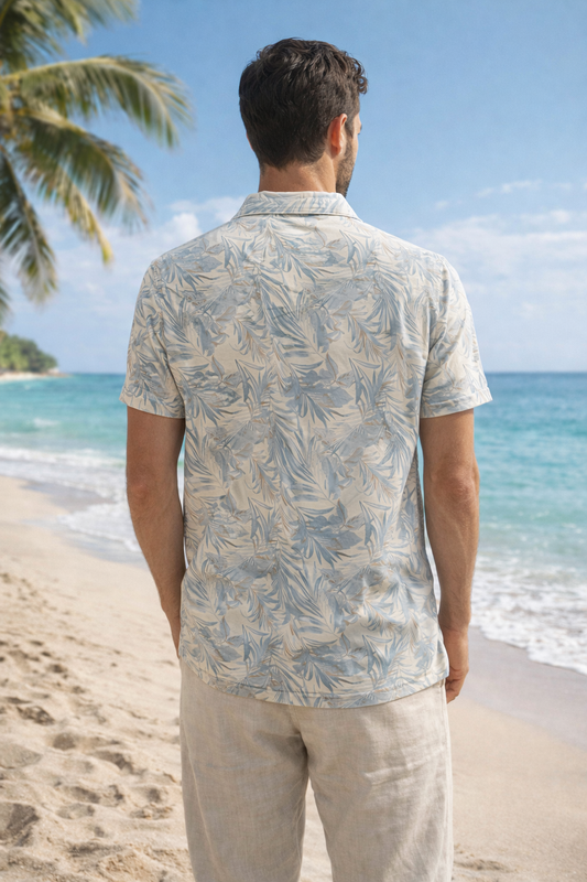 Tropical Print Polo T-Shirt – Relaxed Coastal Sophistication
