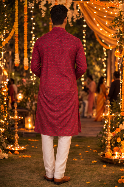 Classic Golden Ends Woven Kurta Set