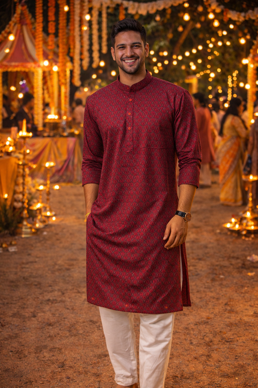 Classic Golden Ends Woven Kurta Set