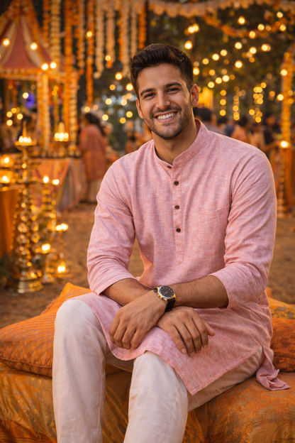 Linen comfort festive wear kurta set
