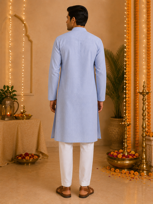 Blue Linen Kurta Set