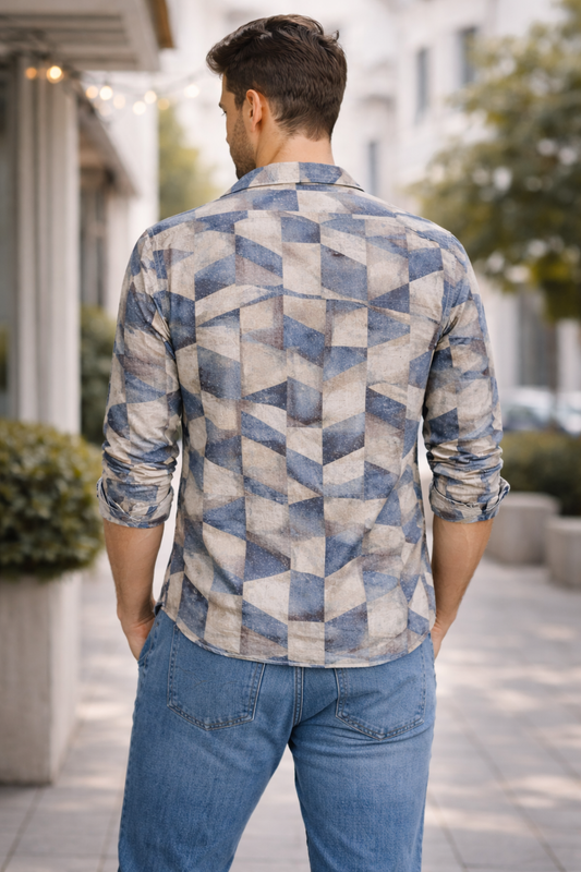 Blue and sand geometrical print