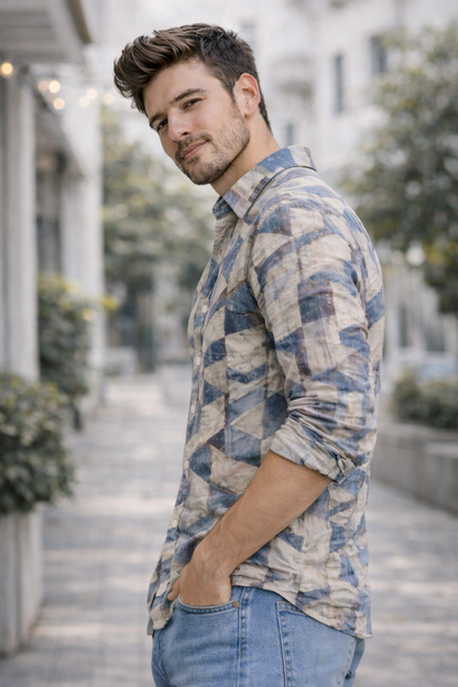 Blue and sand geometrical print