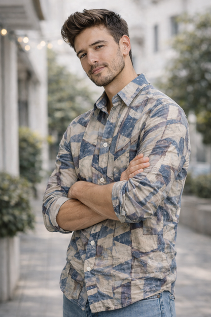 Blue and sand geometrical print