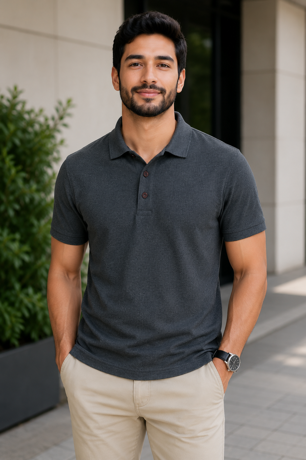 Men's Charcoal Melange Polo T-Shirt