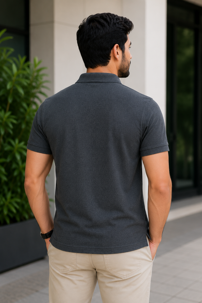 Men's Charcoal Melange Polo T-Shirt