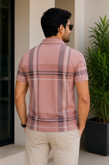 Men's Dusty Rose Check Polo T-Shirt