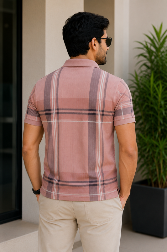 Men's Dusty Rose Check Polo T-Shirt