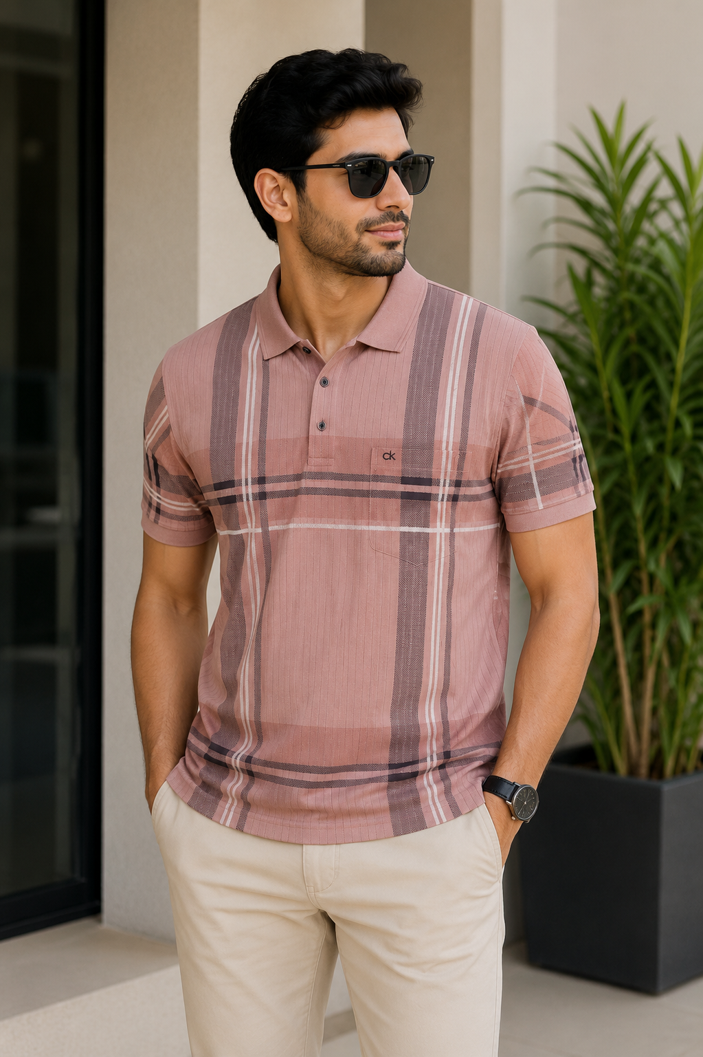 Men's Dusty Rose Check Polo T-Shirt