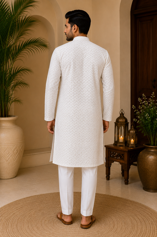 Men's Ivory Textured Kurta Set