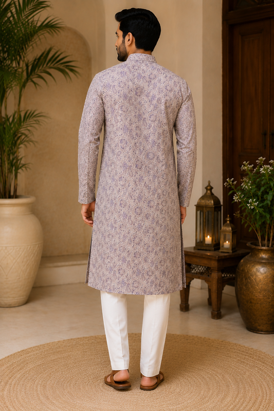 Men's Lavender Paisley Printed Kurta Set