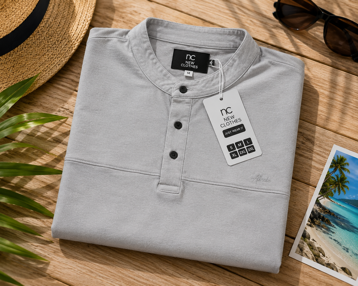 Men’s Light Grey Henley Neck T-Shirt