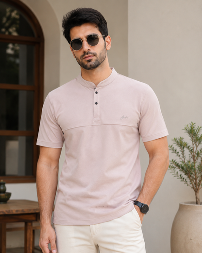 Men’s Light Pink Henley Neck T-Shirt
