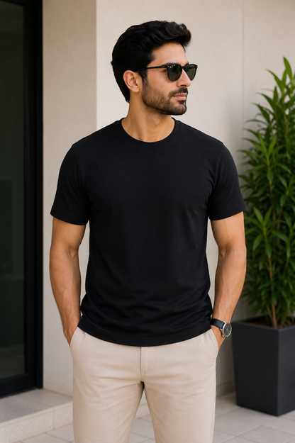 Men's Plain Black Crew Neck T-Shirt