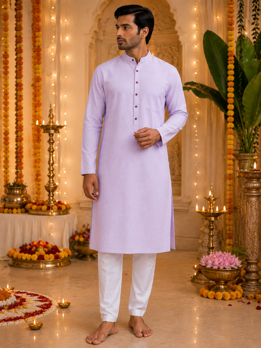 Pastel Lavender linen Kurta Set