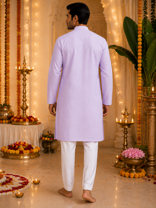 Pastel Lavender linen Kurta Set
