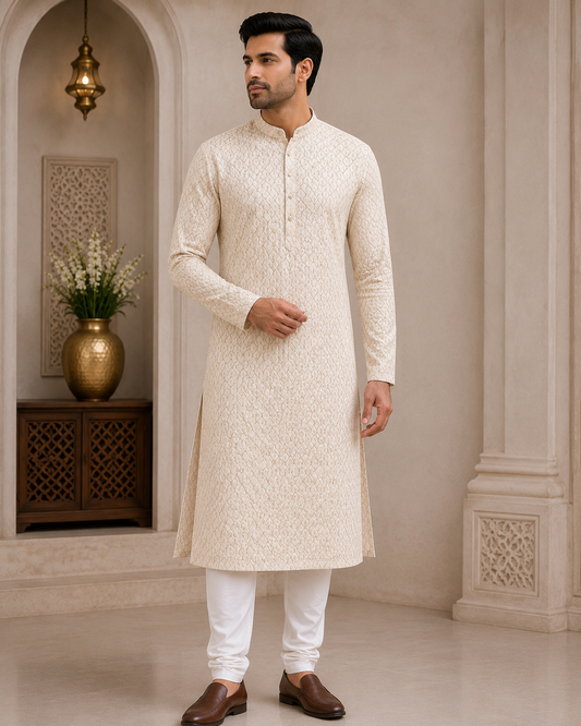 Peach Embroidered Kurta Set