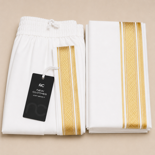Premium Silk Dhoti & Uperna Set White
