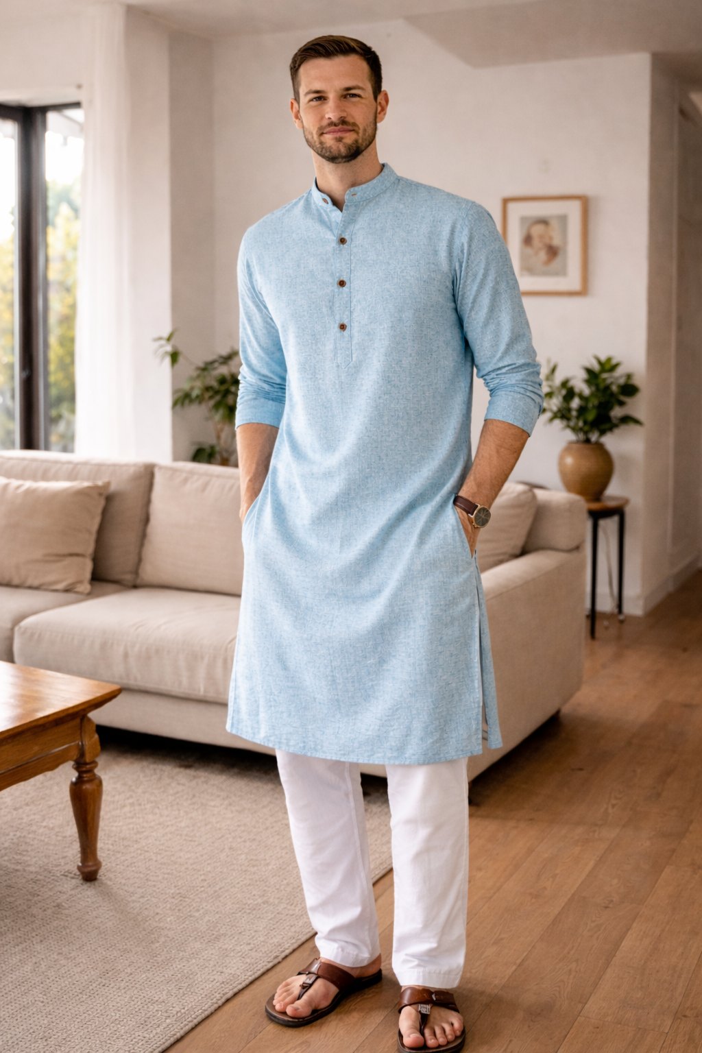 Linen comfort festive wear kurta set