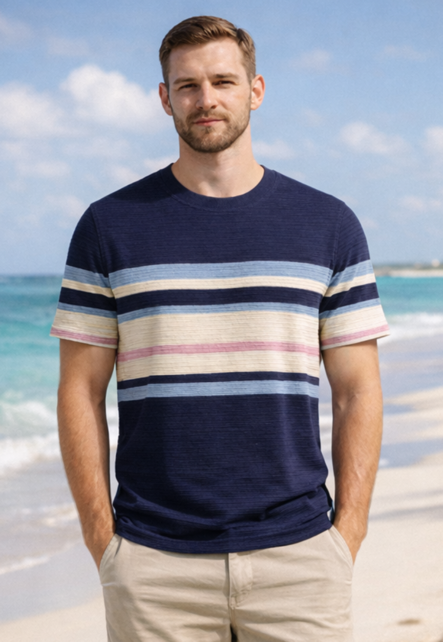 Textured Stripe Ribbed T-Shirt – Modern Coastal Classic