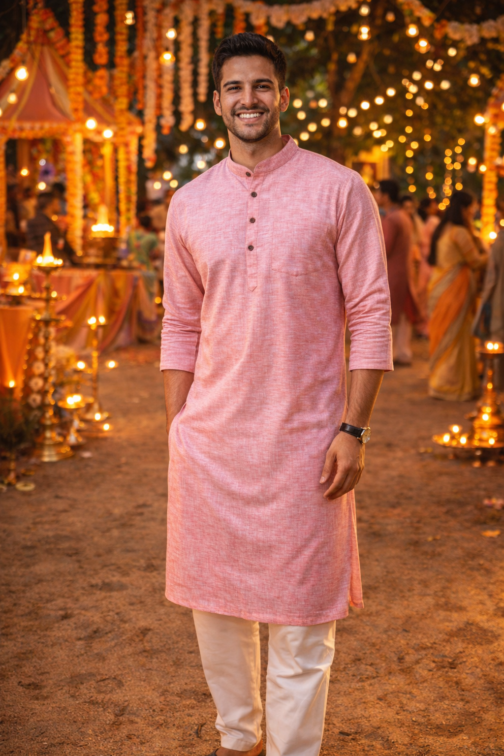 Linen comfort festive wear kurta set