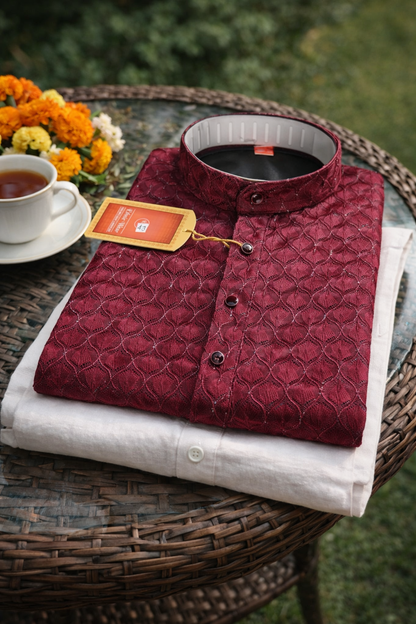 Classic Golden Ends Woven Kurta Set