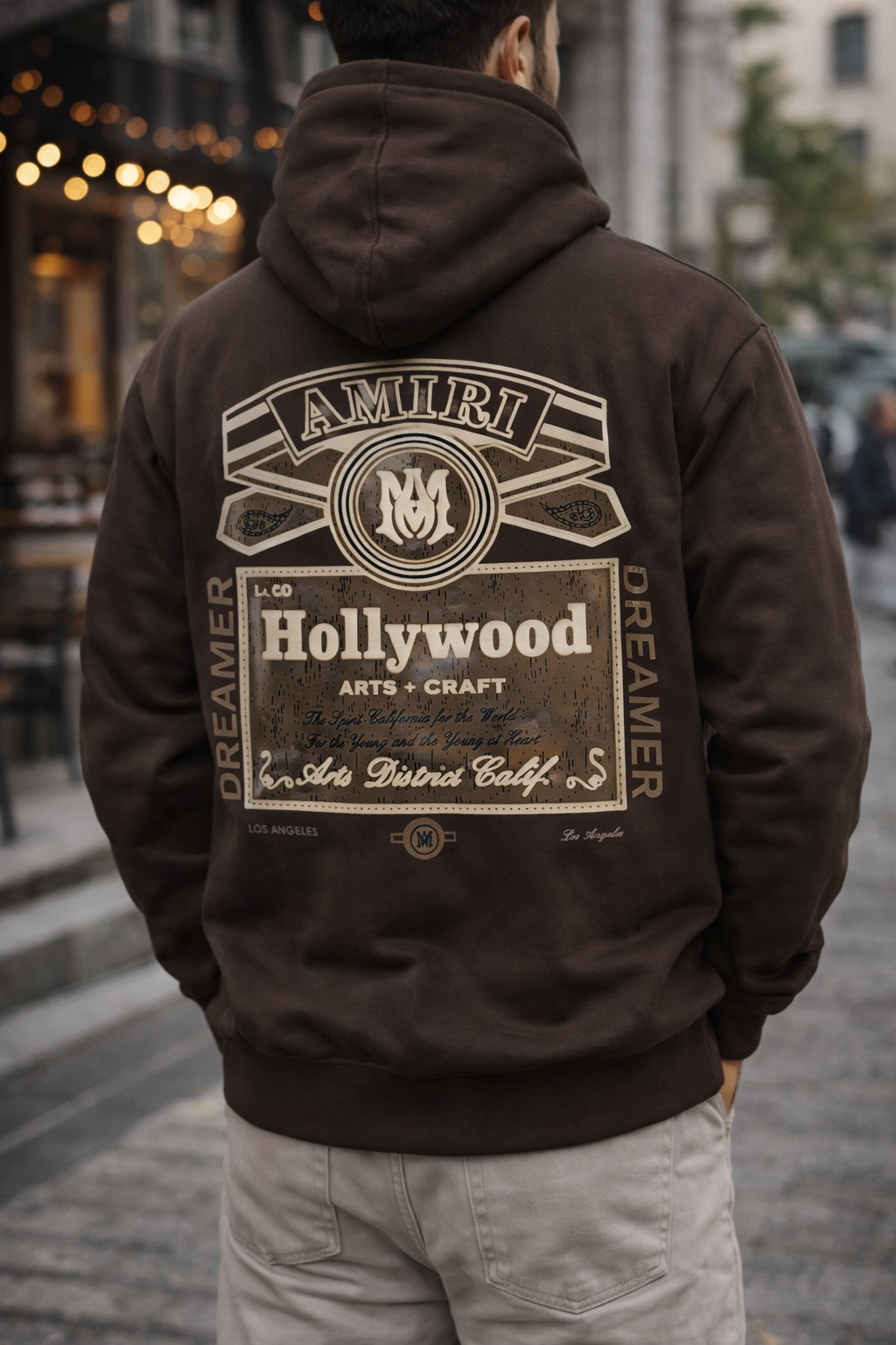 Back view of men's winter hooded sweatshirt featuring premium fabric and relaxed fit.