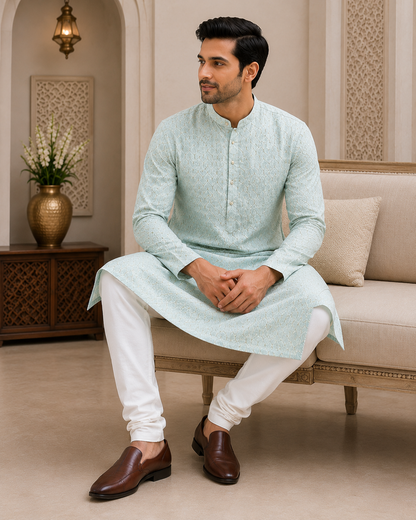 Mint green Embroidered Kurta Set
