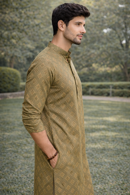 Jacquard Green Festive Wear Kurta Set
