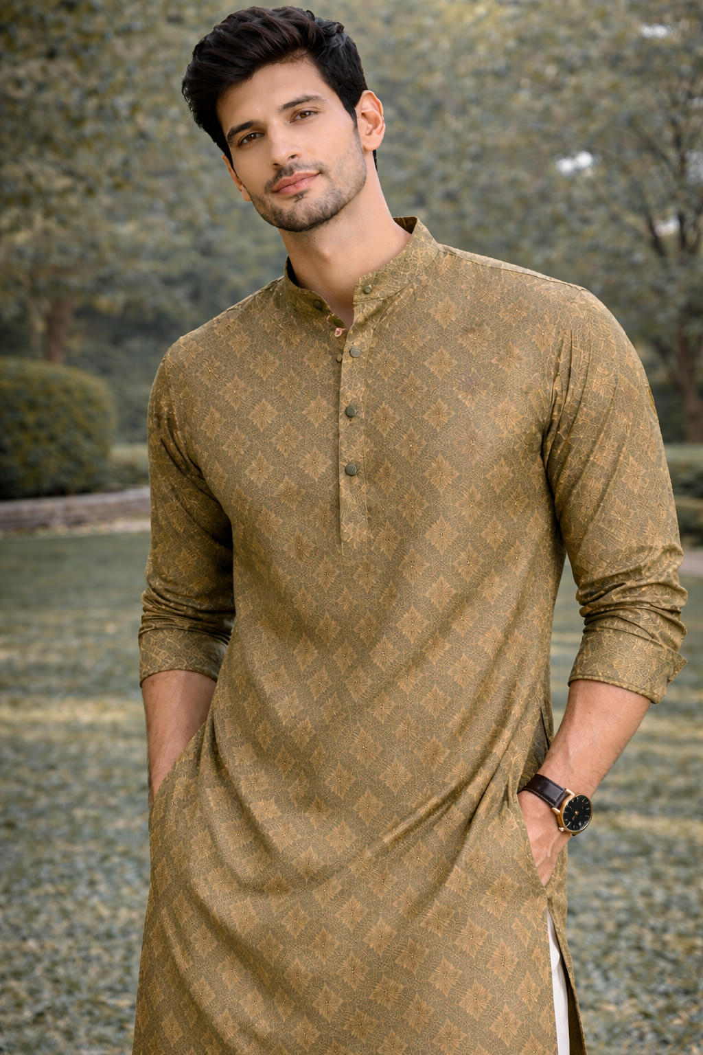 Jacquard Green Festive Wear Kurta Set