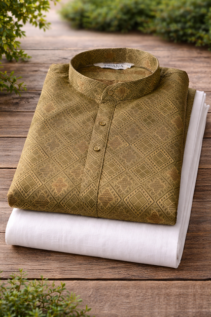 Jacquard Green Festive Wear Kurta Set