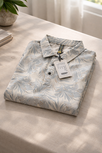 Tropical Print Polo T-Shirt – Relaxed Coastal Sophistication