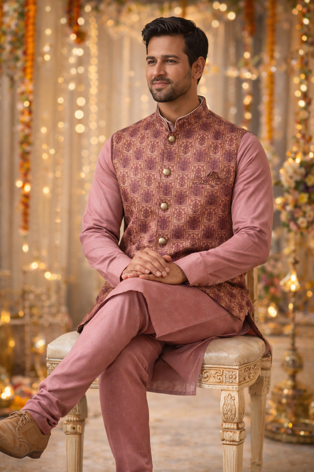 Premium Indian three-piece kurta set for men suitable for weddings and cultural celebrations in Australia.