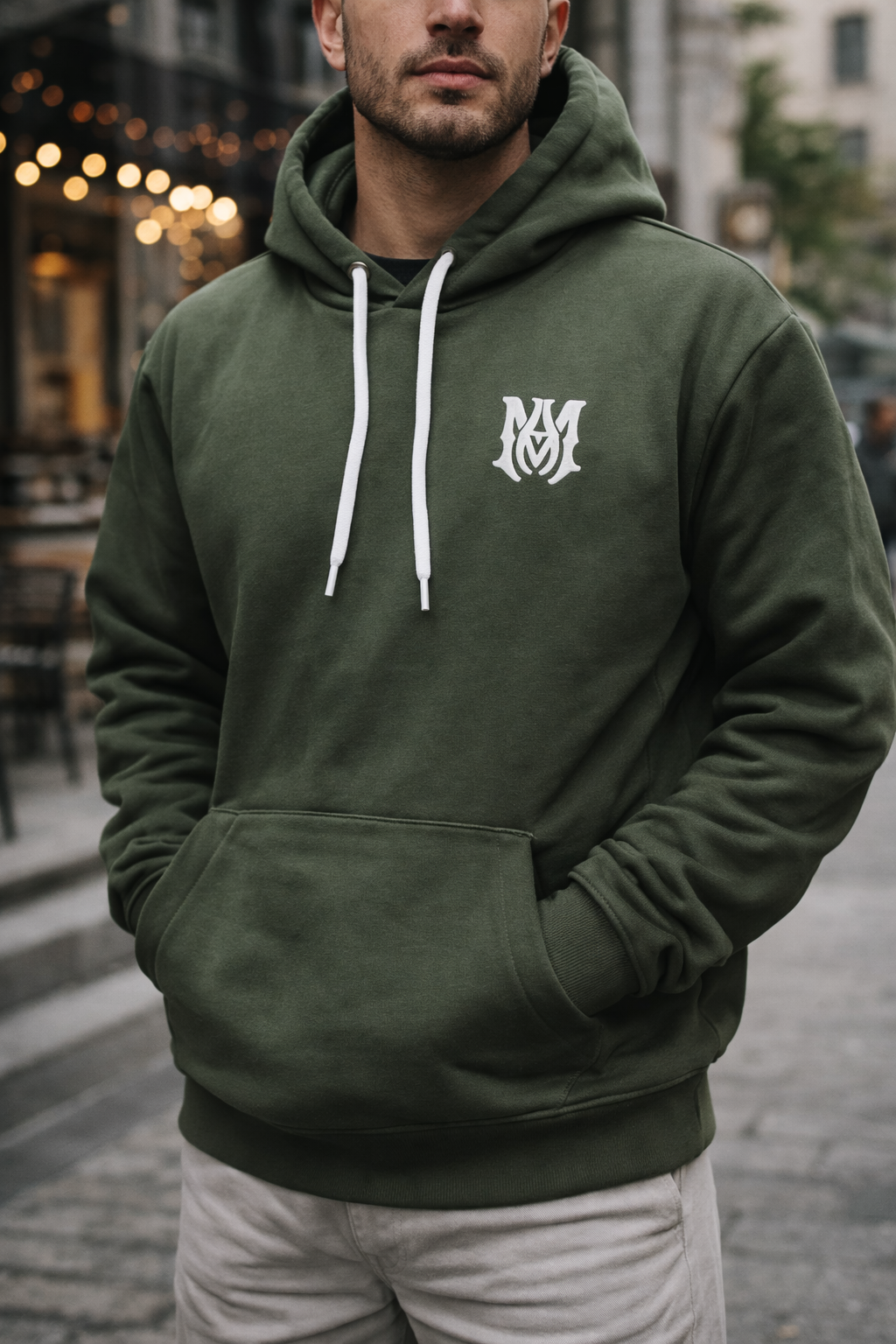 Side view of men's urban streetwear hoodie designed for casual wear and winter layering in Australia.