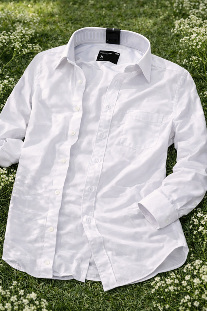 Premium white cotton men's shirt Australia front view featuring breathable fabric and modern fit.