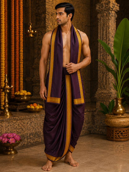 Purple Silk Dhoti & Uperna Set