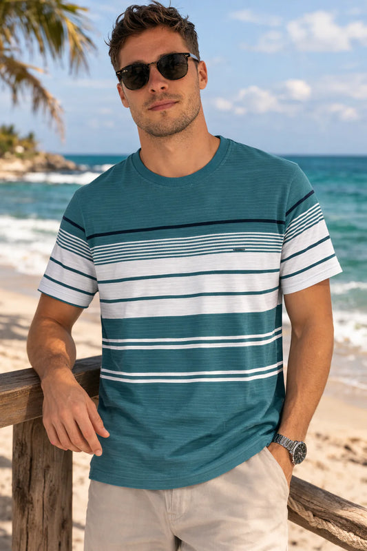Textured Stripe Ribbed T-Shirt – Modern Coastal Classic
