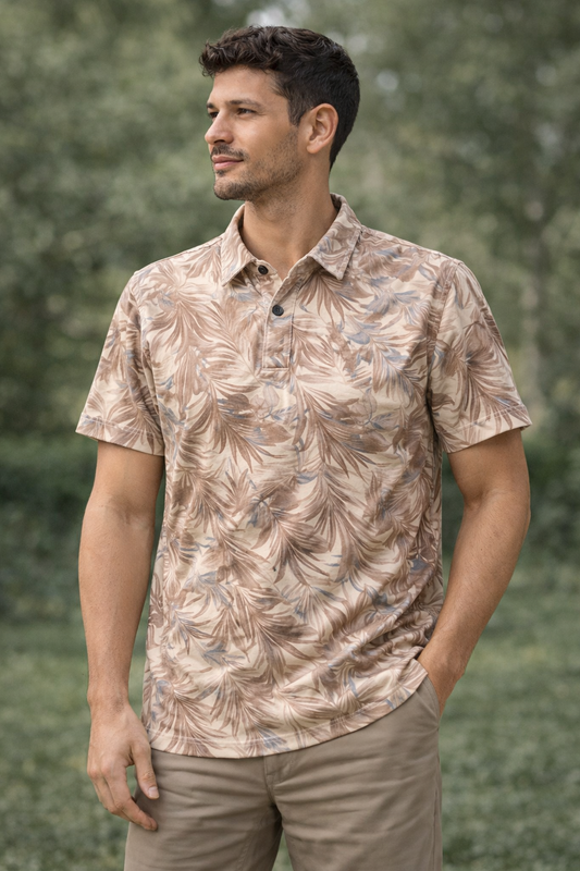 Tropical Print Polo T-shirt – Relaxed Coastal Sophistication