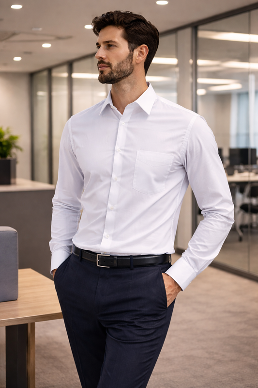 White cotton men's slim fit shirt front view