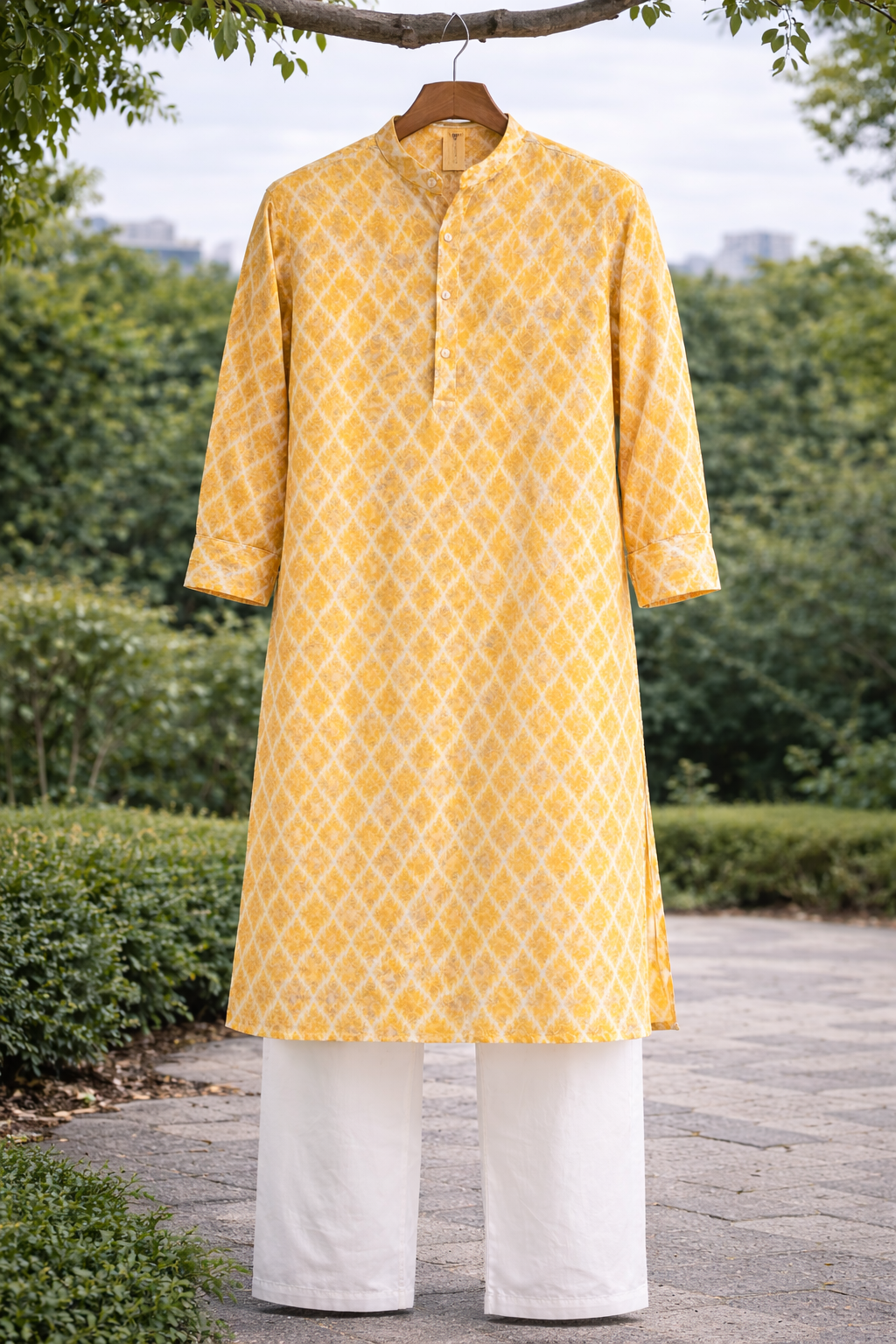 Yellow printed kurta