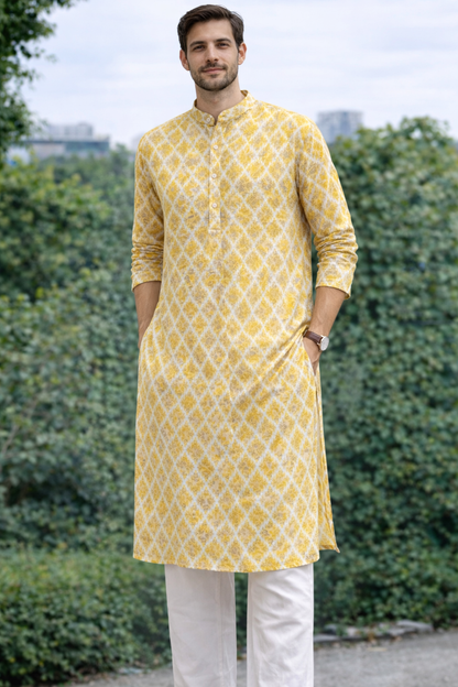 Yellow printed kurta